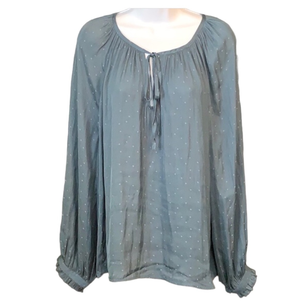 Skies Are Blue Tie Neck Ruffle Long Sleeve Blouse